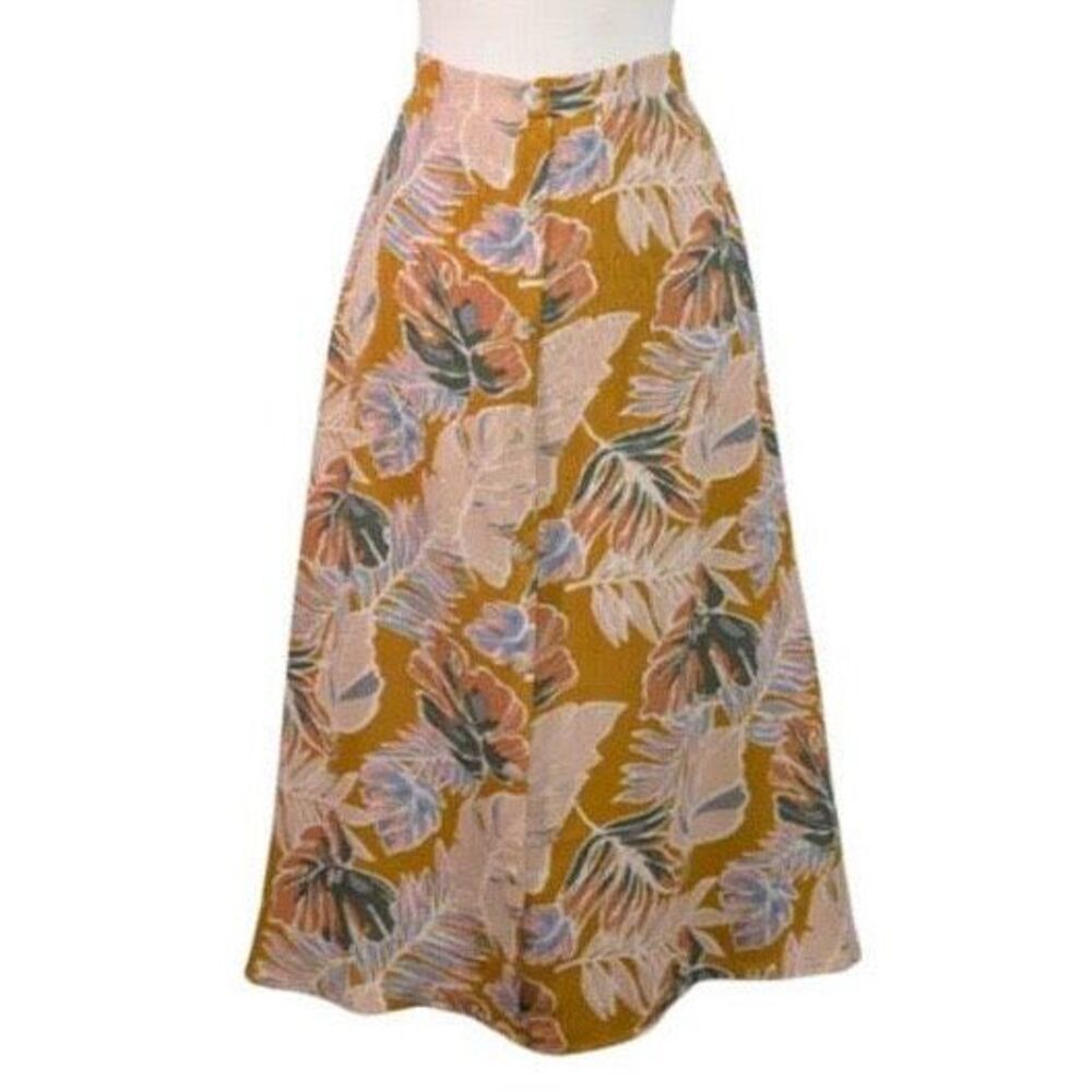 Uncharted Threads M Tan Tropical Midi Skirt Retro 90s A Line Vacation Summer